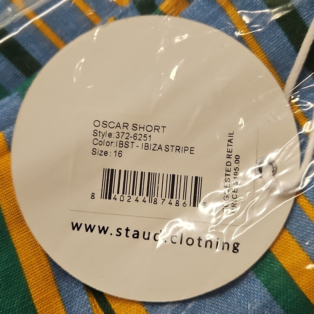 Staud Oscar Striped Linen Shorts In Blue And Orange Ibiza Stripe Size 16 NWT - Picture 14 of 14